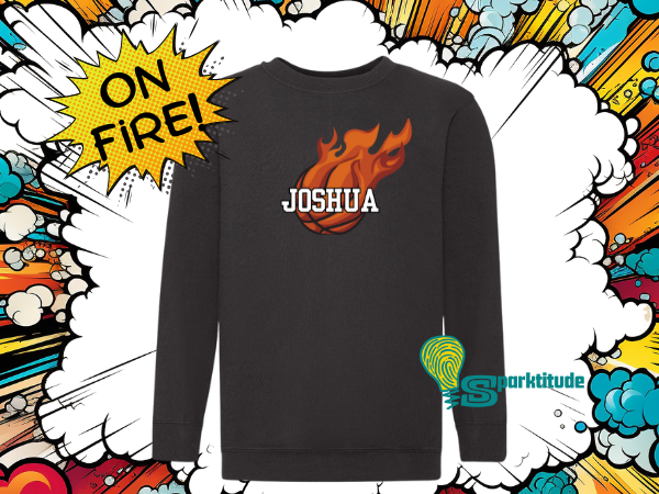 On Fire! Basketball Personalised Name Jumper - Children’s Sizes - Image 2