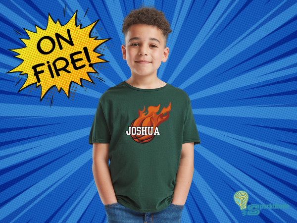 On Fire! Basketball Personalised Name T-Shirt - Children’s Sizes