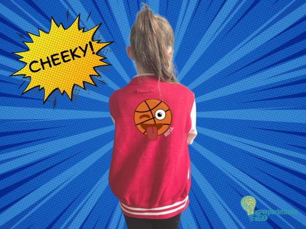 Winking Basketball Smiley Face  Personalised Name Varsity Jacket - Children’s Sizes