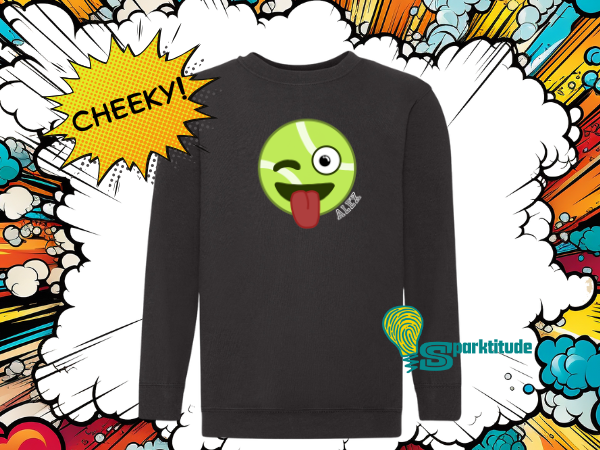 Winking Tennis Ball Smiley Face Personalised Name Jumper - Children’s Sizes