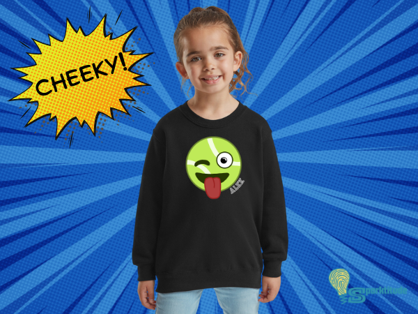 Winking Tennis Ball Smiley Face Personalised Name Jumper - Children’s Sizes - Image 2