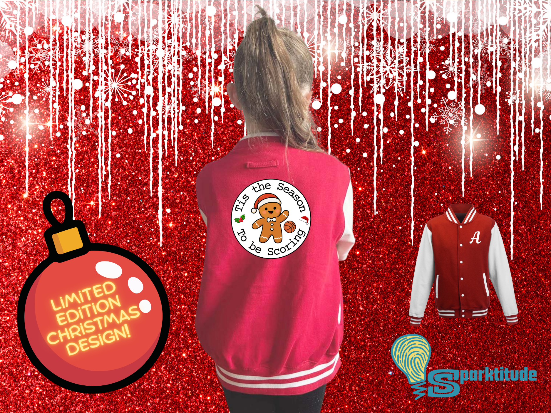 Gingerbread Man Basketball Christmas Varsity Jacket - Children’s Sizes