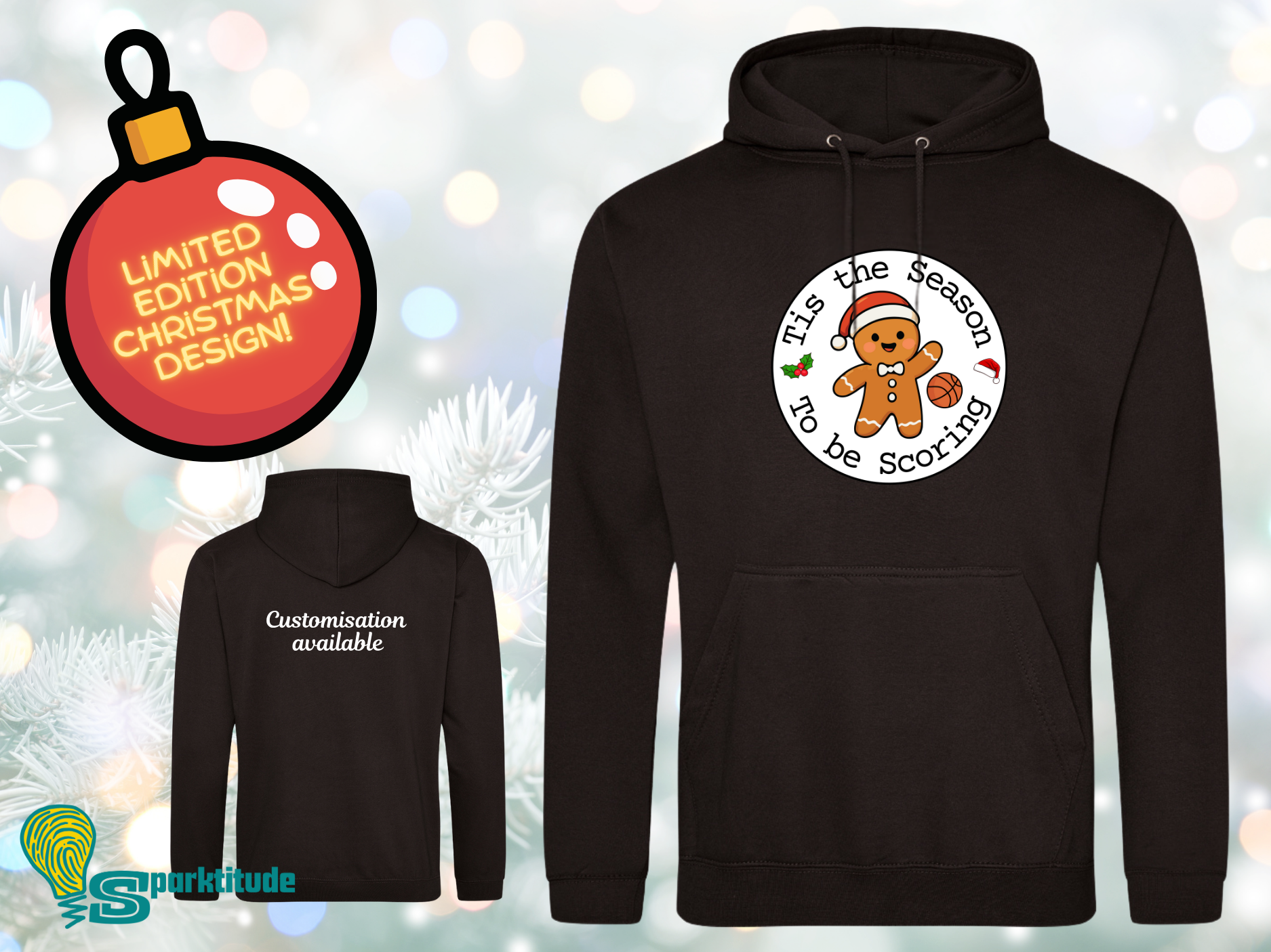 Gingerbread Man Basketball Christmas Hoodie - Adult Sizes - Image 2