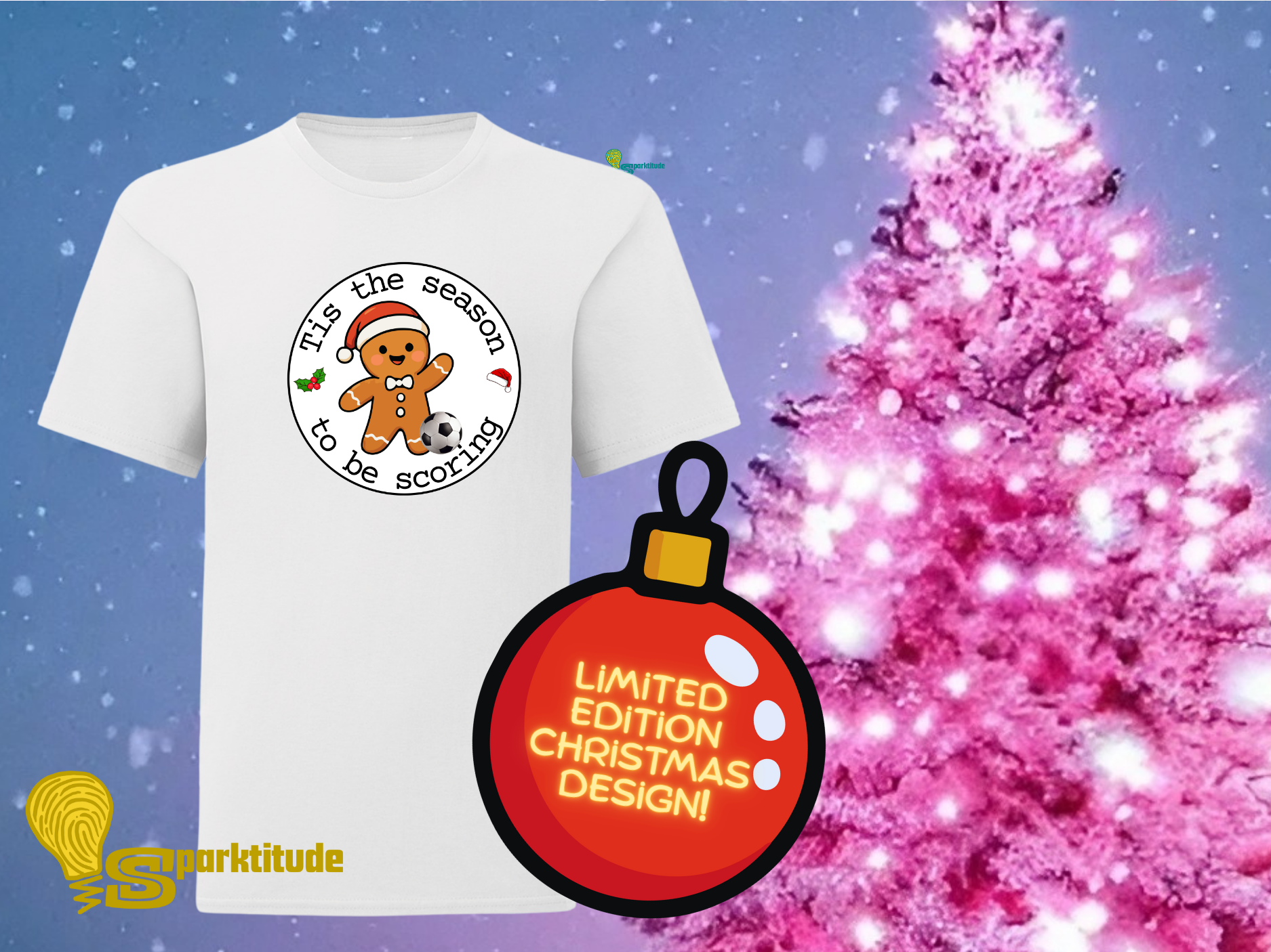 Gingerbread Man Football Christmas T-Shirt - Children’s Sizes - Image 2